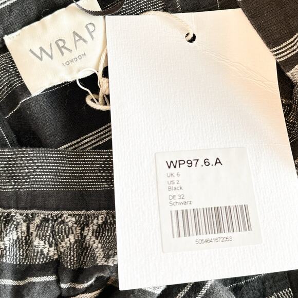 Wrap London NEW Linen Blend Square Neck Striped Argyle Shift Dress Black US 2 - Picture 9 of 12